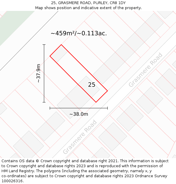 25, GRASMERE ROAD, PURLEY, CR8 1DY: Plot and title map