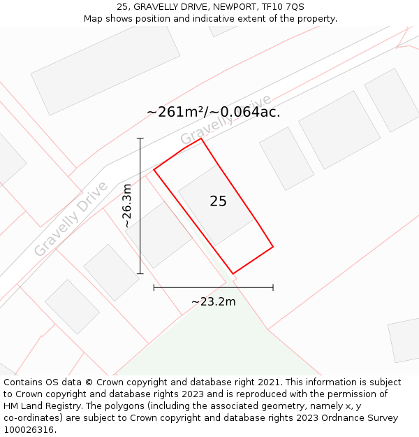 25, GRAVELLY DRIVE, NEWPORT, TF10 7QS: Plot and title map