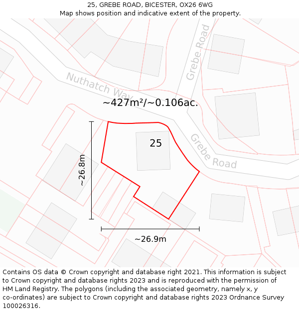 25, GREBE ROAD, BICESTER, OX26 6WG: Plot and title map