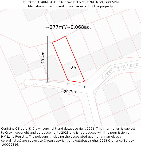 25, GREEN FARM LANE, BARROW, BURY ST EDMUNDS, IP29 5DN: Plot and title map