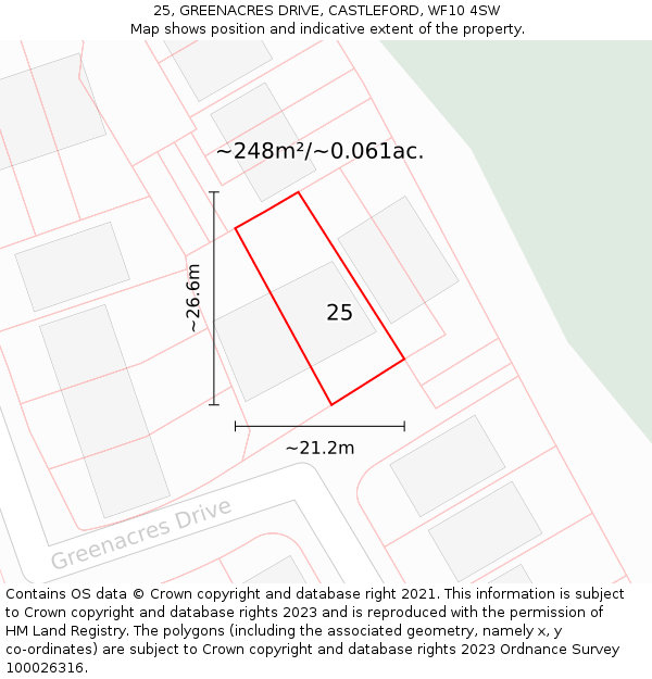 25, GREENACRES DRIVE, CASTLEFORD, WF10 4SW: Plot and title map