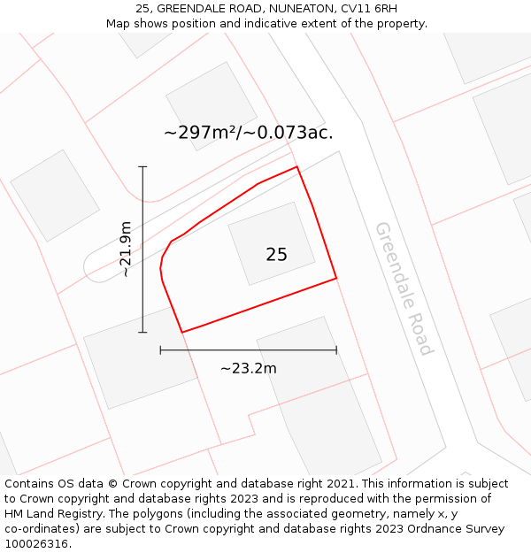 25, GREENDALE ROAD, NUNEATON, CV11 6RH: Plot and title map