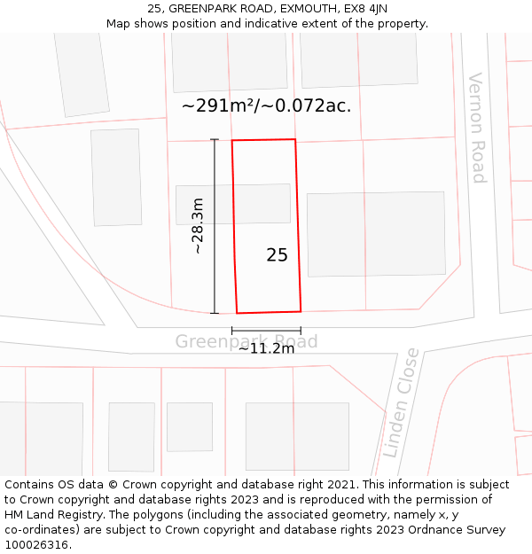 25, GREENPARK ROAD, EXMOUTH, EX8 4JN: Plot and title map