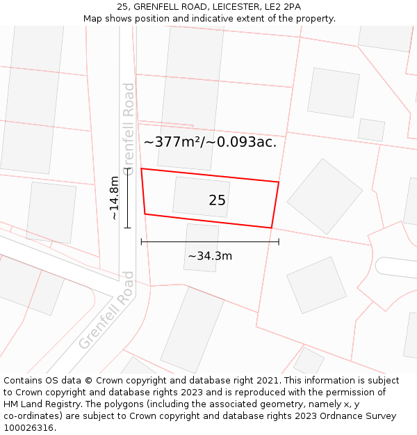 25, GRENFELL ROAD, LEICESTER, LE2 2PA: Plot and title map