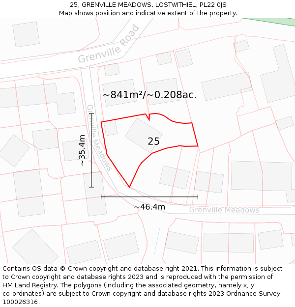 25, GRENVILLE MEADOWS, LOSTWITHIEL, PL22 0JS: Plot and title map