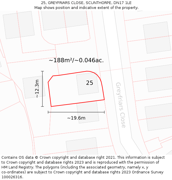 25, GREYFRIARS CLOSE, SCUNTHORPE, DN17 1LE: Plot and title map