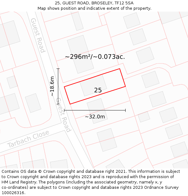 25, GUEST ROAD, BROSELEY, TF12 5SA: Plot and title map