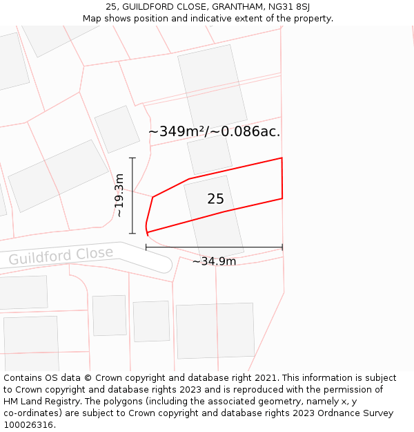 25, GUILDFORD CLOSE, GRANTHAM, NG31 8SJ: Plot and title map