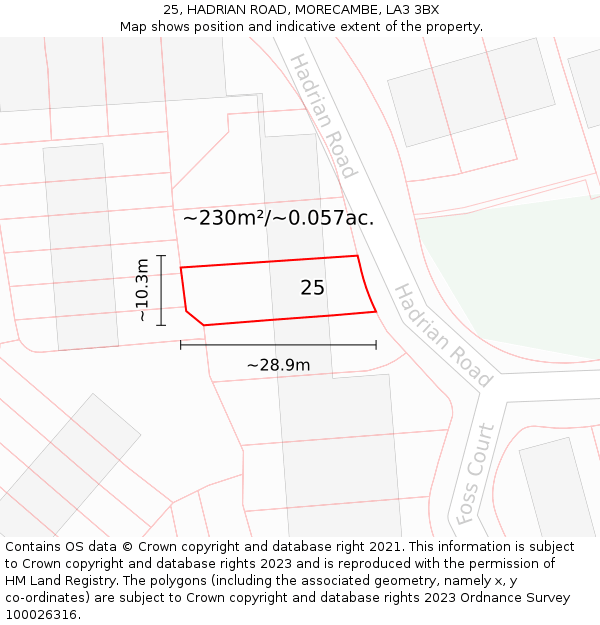 25, HADRIAN ROAD, MORECAMBE, LA3 3BX: Plot and title map