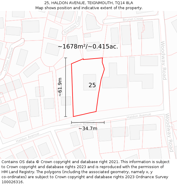 25, HALDON AVENUE, TEIGNMOUTH, TQ14 8LA: Plot and title map