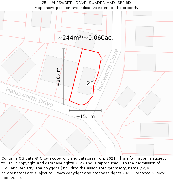 25, HALESWORTH DRIVE, SUNDERLAND, SR4 8DJ: Plot and title map