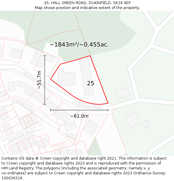 25, HALL GREEN ROAD, DUKINFIELD, SK16 4EP: Plot and title map