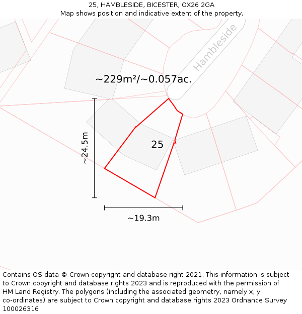 25, HAMBLESIDE, BICESTER, OX26 2GA: Plot and title map