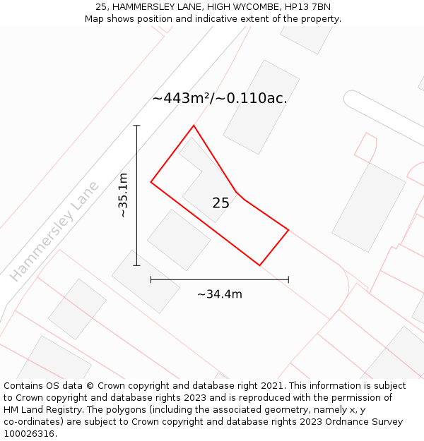 25, HAMMERSLEY LANE, HIGH WYCOMBE, HP13 7BN: Plot and title map