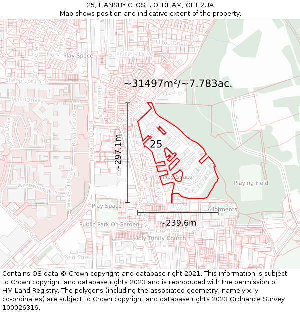 25, HANSBY CLOSE, OLDHAM, OL1 2UA: Plot and title map