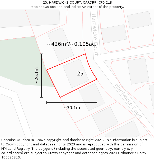 25, HARDWICKE COURT, CARDIFF, CF5 2LB: Plot and title map