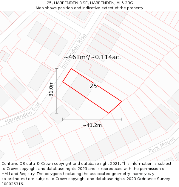 25, HARPENDEN RISE, HARPENDEN, AL5 3BG: Plot and title map