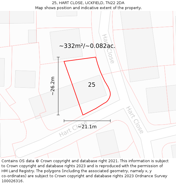 25, HART CLOSE, UCKFIELD, TN22 2DA: Plot and title map