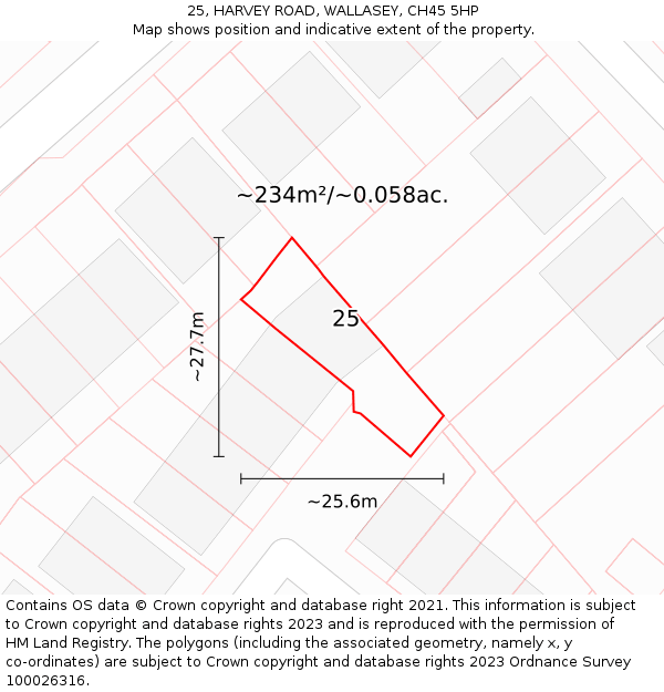 25, HARVEY ROAD, WALLASEY, CH45 5HP: Plot and title map