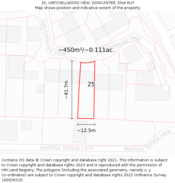 25, HATCHELLWOOD VIEW, DONCASTER, DN4 6UY: Plot and title map