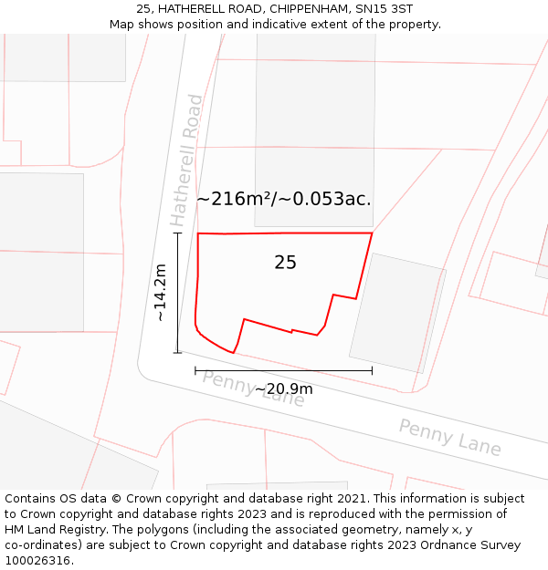 25, HATHERELL ROAD, CHIPPENHAM, SN15 3ST: Plot and title map