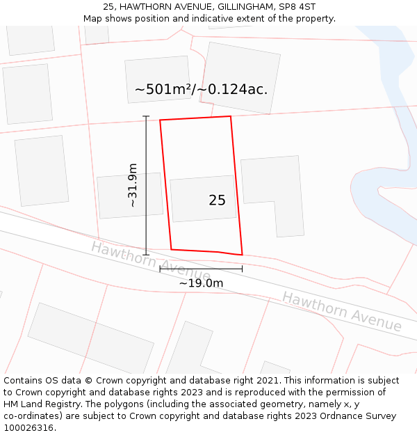 25, HAWTHORN AVENUE, GILLINGHAM, SP8 4ST: Plot and title map