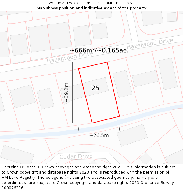 25, HAZELWOOD DRIVE, BOURNE, PE10 9SZ: Plot and title map