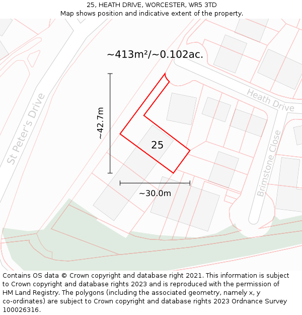 25, HEATH DRIVE, WORCESTER, WR5 3TD: Plot and title map