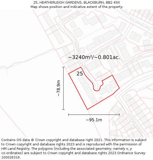 25, HEATHERLEIGH GARDENS, BLACKBURN, BB2 4SX: Plot and title map