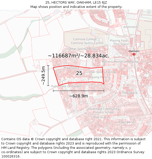 25, HECTORS WAY, OAKHAM, LE15 6JZ: Plot and title map