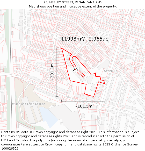 25, HEELEY STREET, WIGAN, WN1 2HN: Plot and title map