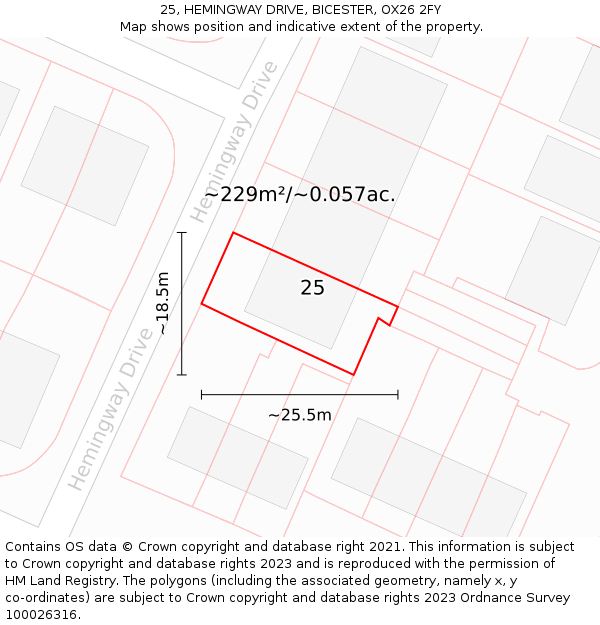 25, HEMINGWAY DRIVE, BICESTER, OX26 2FY: Plot and title map