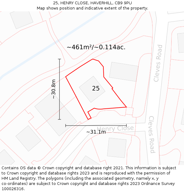 25, HENRY CLOSE, HAVERHILL, CB9 9PU: Plot and title map