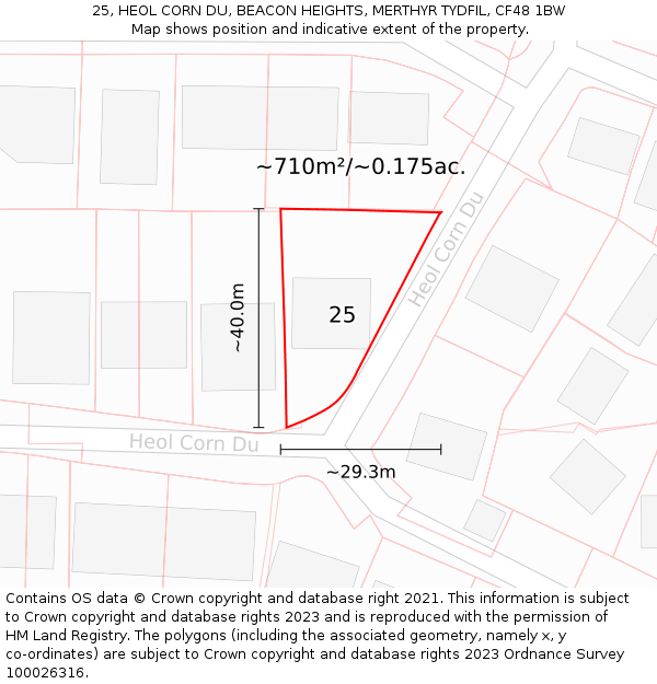 25, HEOL CORN DU, BEACON HEIGHTS, MERTHYR TYDFIL, CF48 1BW: Plot and title map