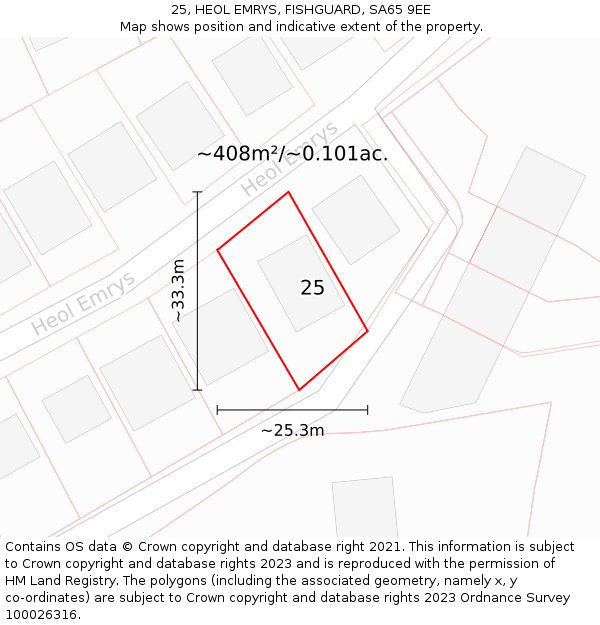 25, HEOL EMRYS, FISHGUARD, SA65 9EE: Plot and title map