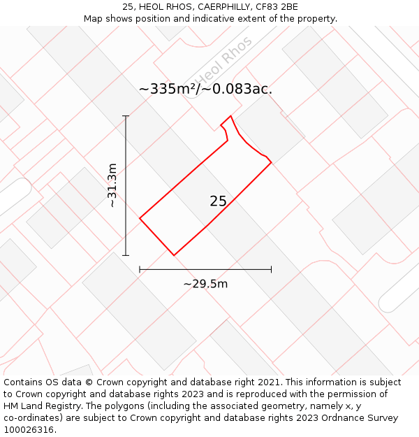25, HEOL RHOS, CAERPHILLY, CF83 2BE: Plot and title map