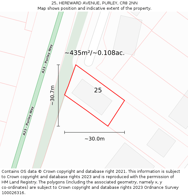 25, HEREWARD AVENUE, PURLEY, CR8 2NN: Plot and title map