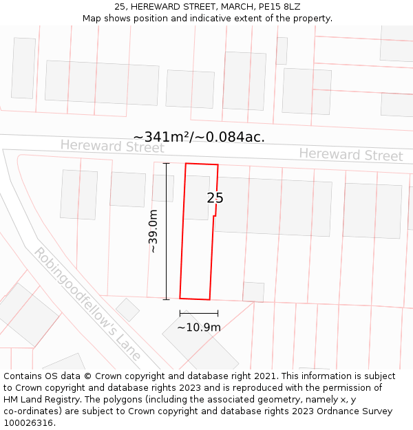 25, HEREWARD STREET, MARCH, PE15 8LZ: Plot and title map