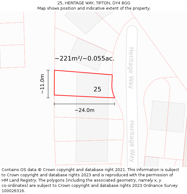 25, HERITAGE WAY, TIPTON, DY4 8GG: Plot and title map