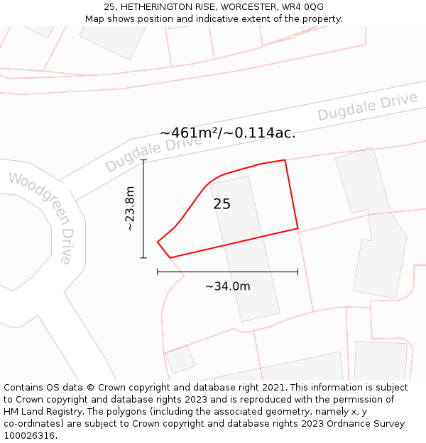 25, HETHERINGTON RISE, WORCESTER, WR4 0QG: Plot and title map