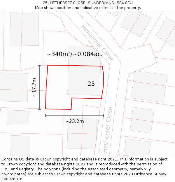 25, HETHERSET CLOSE, SUNDERLAND, SR4 8EU: Plot and title map