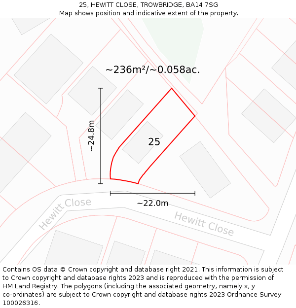 25, HEWITT CLOSE, TROWBRIDGE, BA14 7SG: Plot and title map