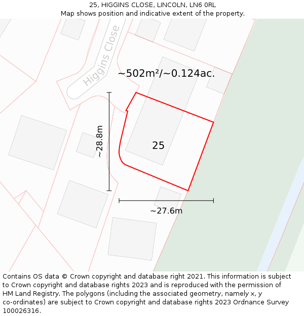 25, HIGGINS CLOSE, LINCOLN, LN6 0RL: Plot and title map