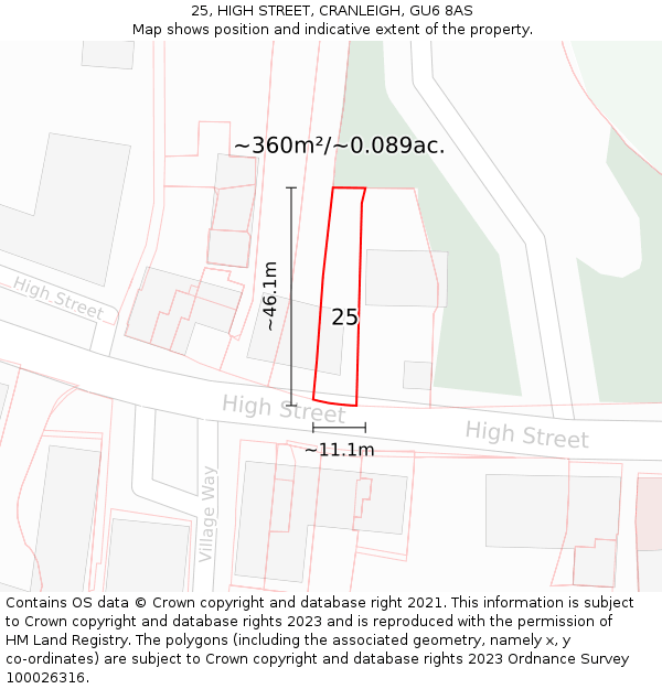 25, HIGH STREET, CRANLEIGH, GU6 8AS: Plot and title map