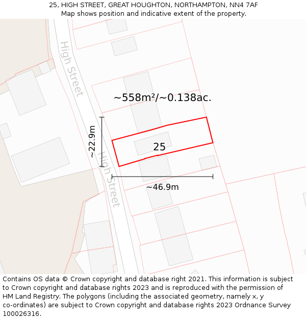 25, HIGH STREET, GREAT HOUGHTON, NORTHAMPTON, NN4 7AF: Plot and title map