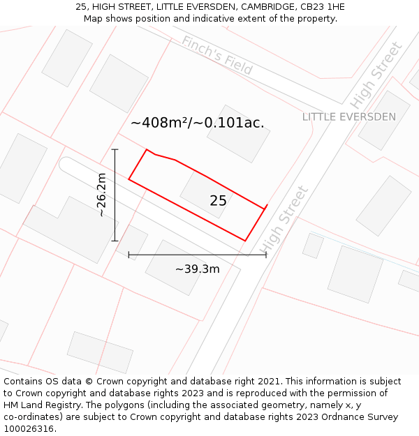 25, HIGH STREET, LITTLE EVERSDEN, CAMBRIDGE, CB23 1HE: Plot and title map