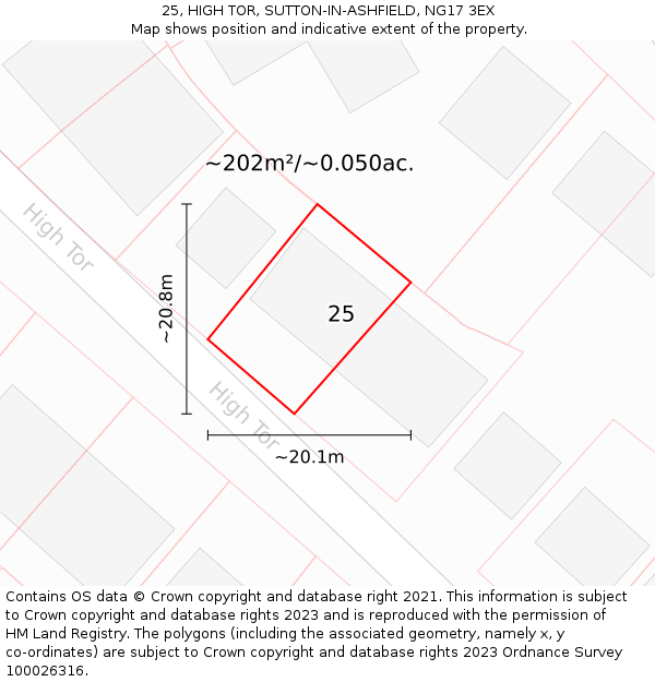 25, HIGH TOR, SUTTON-IN-ASHFIELD, NG17 3EX: Plot and title map