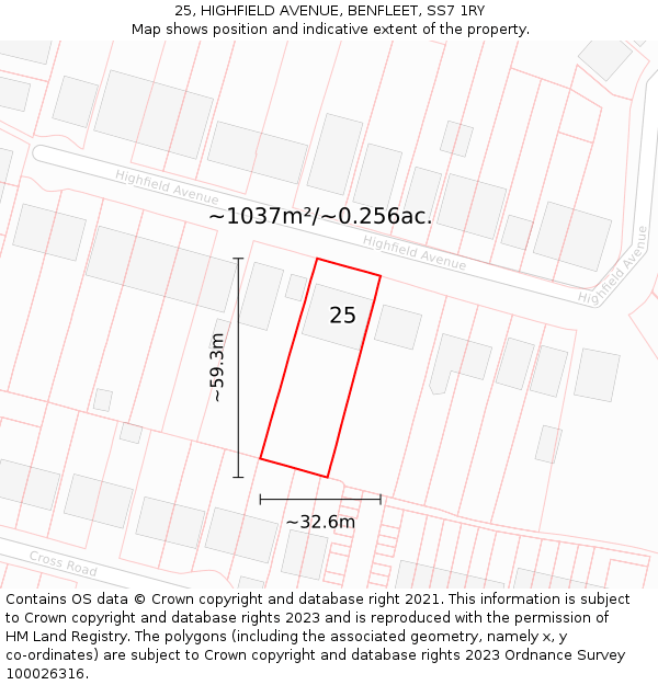 25, HIGHFIELD AVENUE, BENFLEET, SS7 1RY: Plot and title map