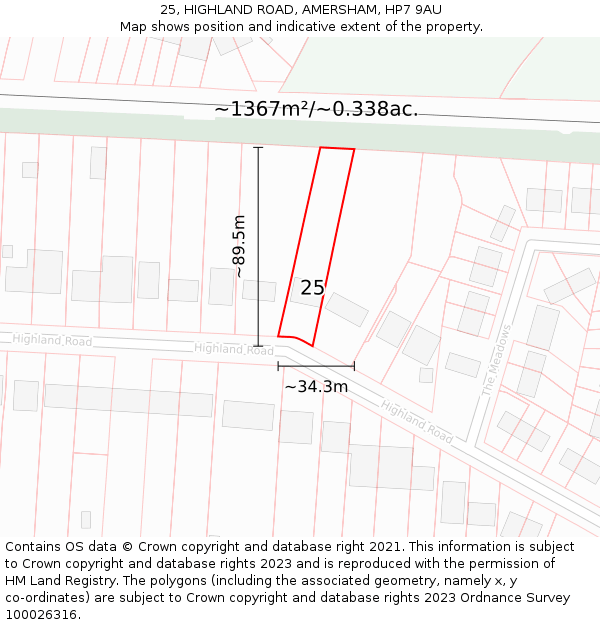 25, HIGHLAND ROAD, AMERSHAM, HP7 9AU: Plot and title map