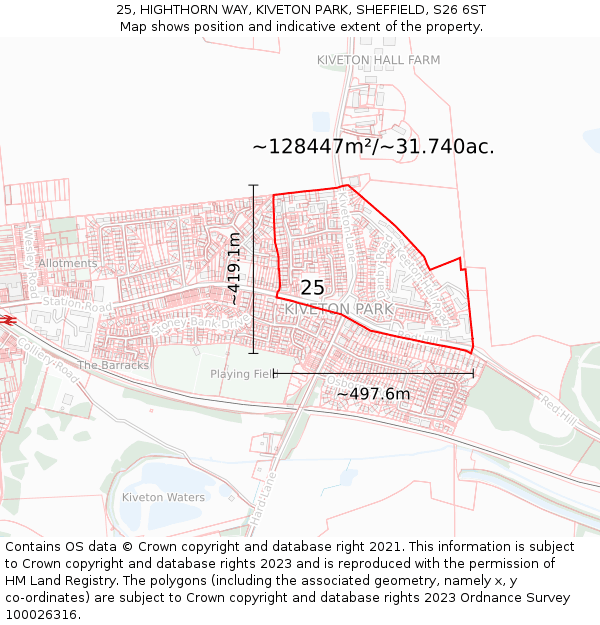 25, HIGHTHORN WAY, KIVETON PARK, SHEFFIELD, S26 6ST: Plot and title map